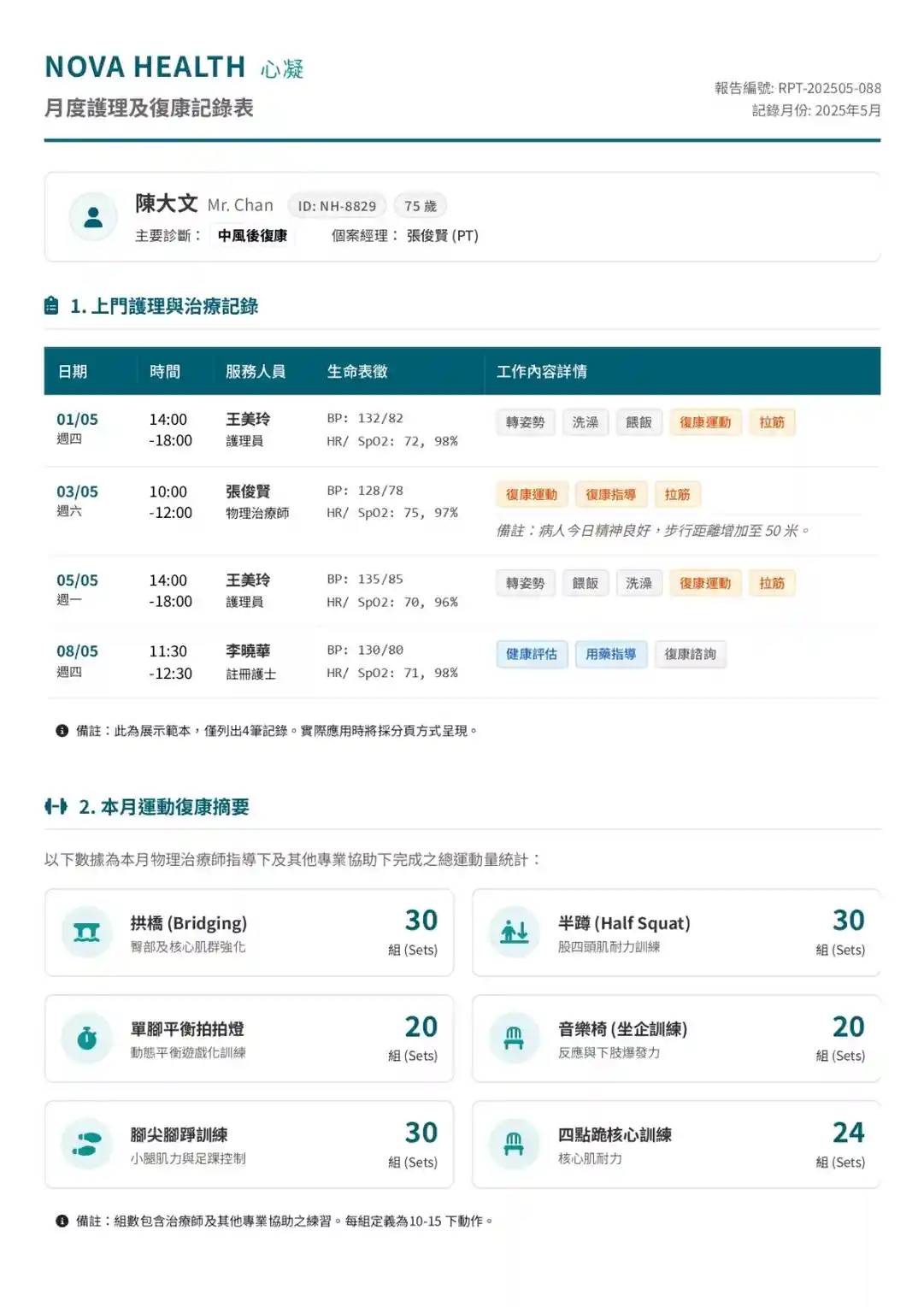 芯凝月度護理進度報告範例第一頁
